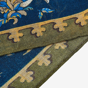 A Blue Wool Silk Unicorn Print Scarf with a floral pattern by Drake's.