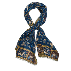 Drake's Blue Wool Silk Unicorn Print Scarf Feature