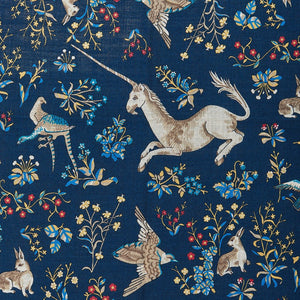 Drake's Blue Wool Silk Unicorn Print Scarf Pattern