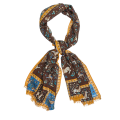 Drake's Brown Wool Silk Unicorn Print Scarf Feature