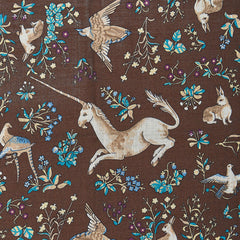 Drake's Brown Wool Silk Unicorn Print Scarf Pattern