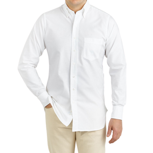 Drake's White Classic Pinpoint Cotton Oxford BD Shirt Front