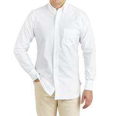 Drake's White Classic Pinpoint Cotton Oxford BD Shirt Front