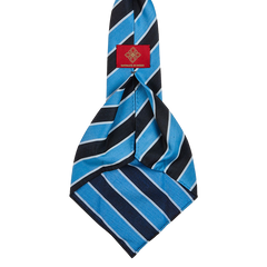 Dreaming Of Monday Light Blue Regimental 7-Fold Wool Tie Open