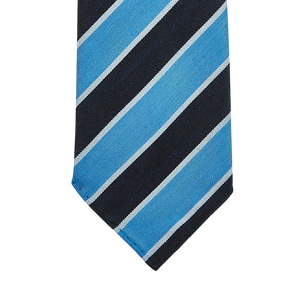 Dreaming Of Monday Light Blue Regimental 7-Fold Wool Tie Tip
