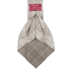 Dreaming of Monday Beige Checked 7-Fold Wool Silk Linen Tie Open