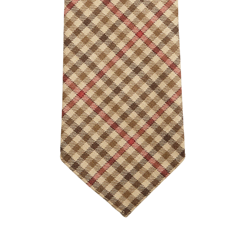 Dreaming of Monday Beige Guarded Gunclub Checked 7-Fold Wool Tie Tip
