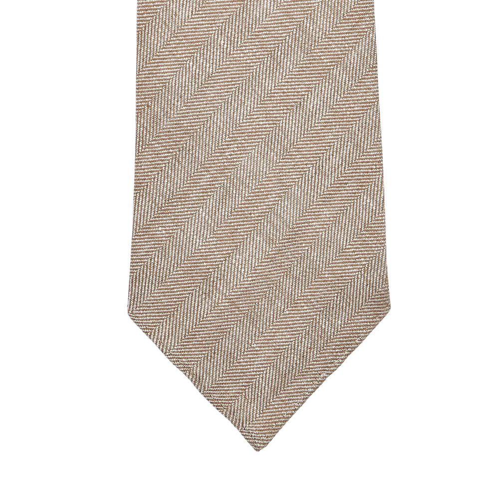 Dreaming of Monday Beige Herringbone 7-Fold Irish Linen Tie Tip