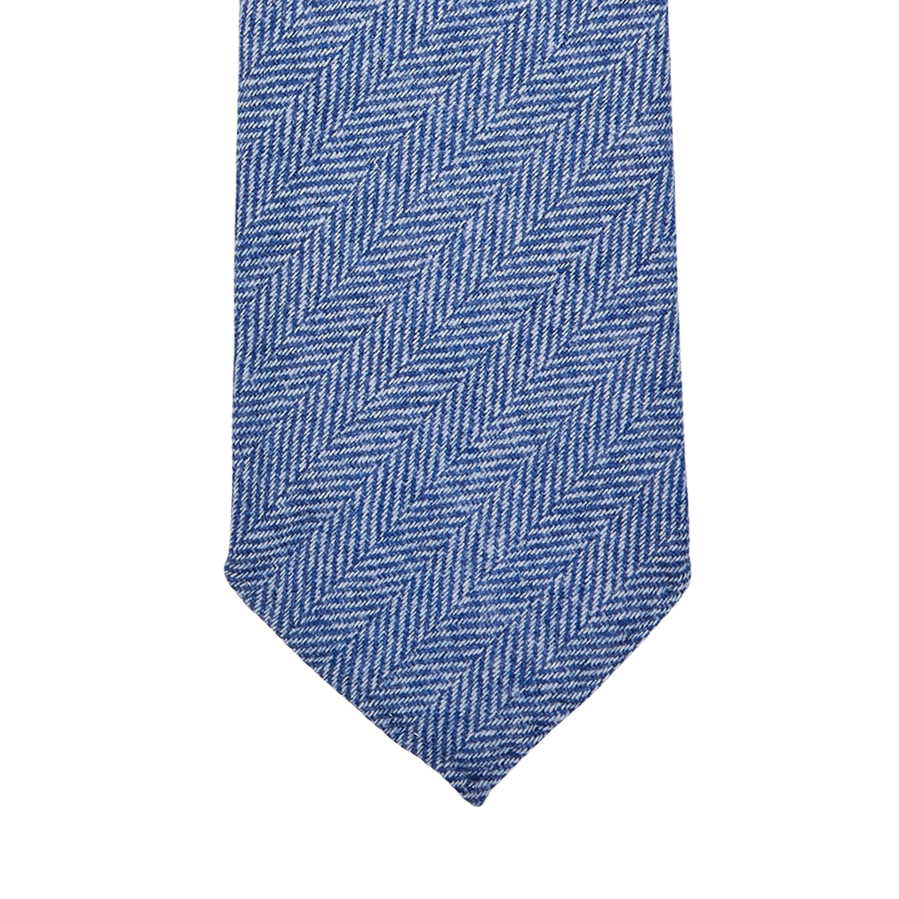 Dreaming of Monday Blue Herringbone 7-Fold Cashmere Tie Tip
