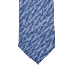 Dreaming of Monday Blue Herringbone 7-Fold Cashmere Tie Tip