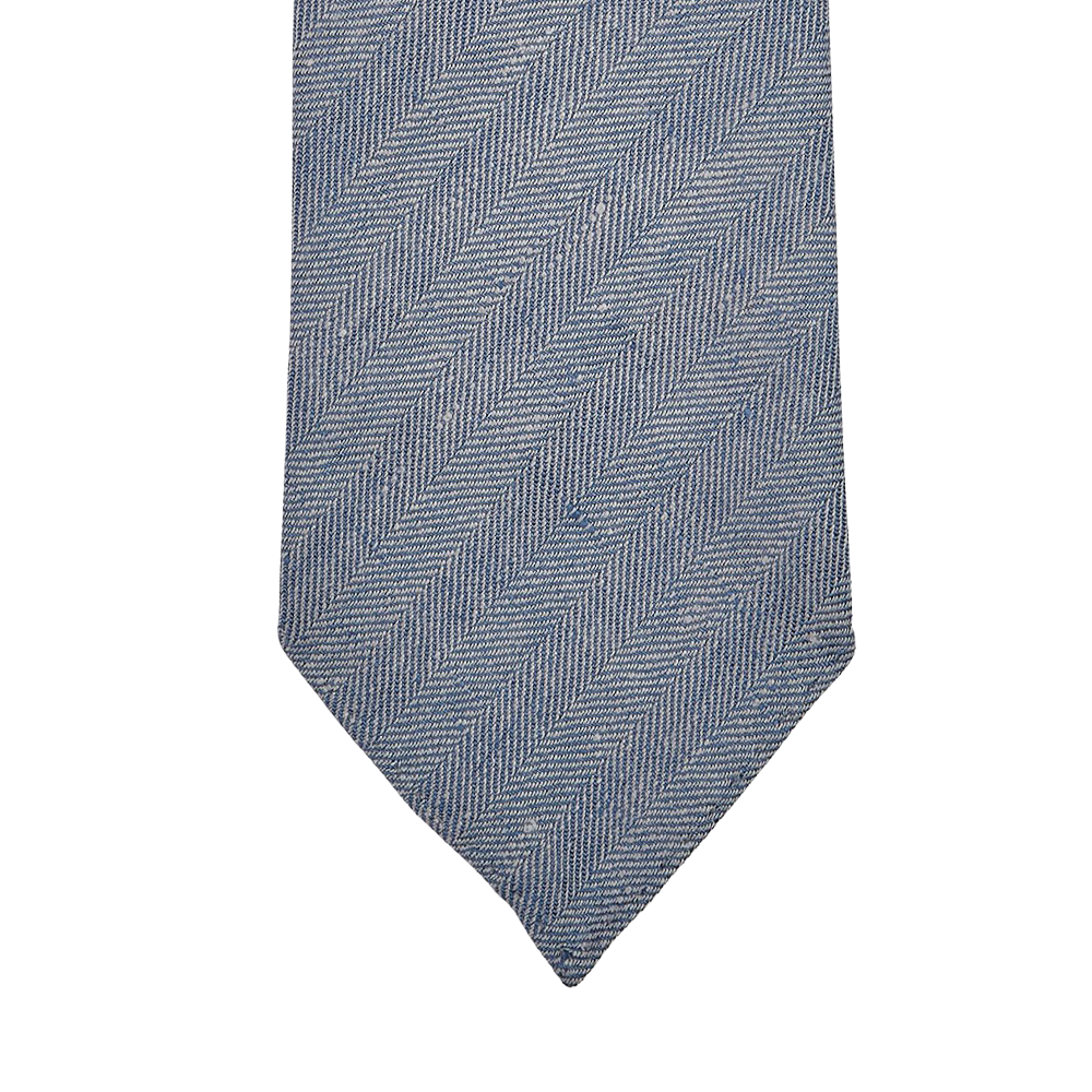 Dreaming of Monday Blue Herringbone 7-Fold Irish Linen Tie Tip