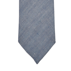 Dreaming of Monday Blue Herringbone 7-Fold Irish Linen Tie Tip