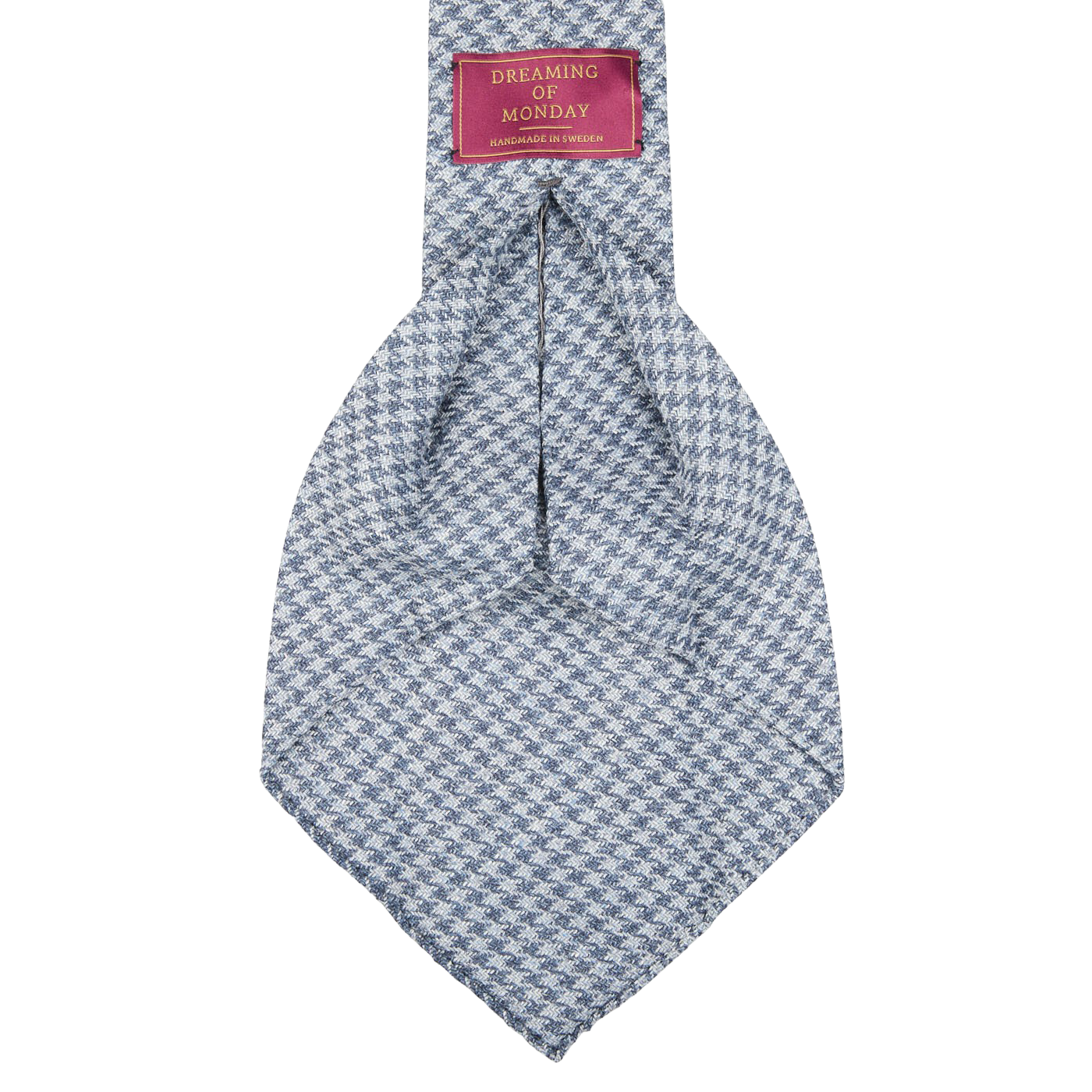 Dreaming of Monday Blue Houndstooth 7-Fold Wool Silk Linen Tie Open