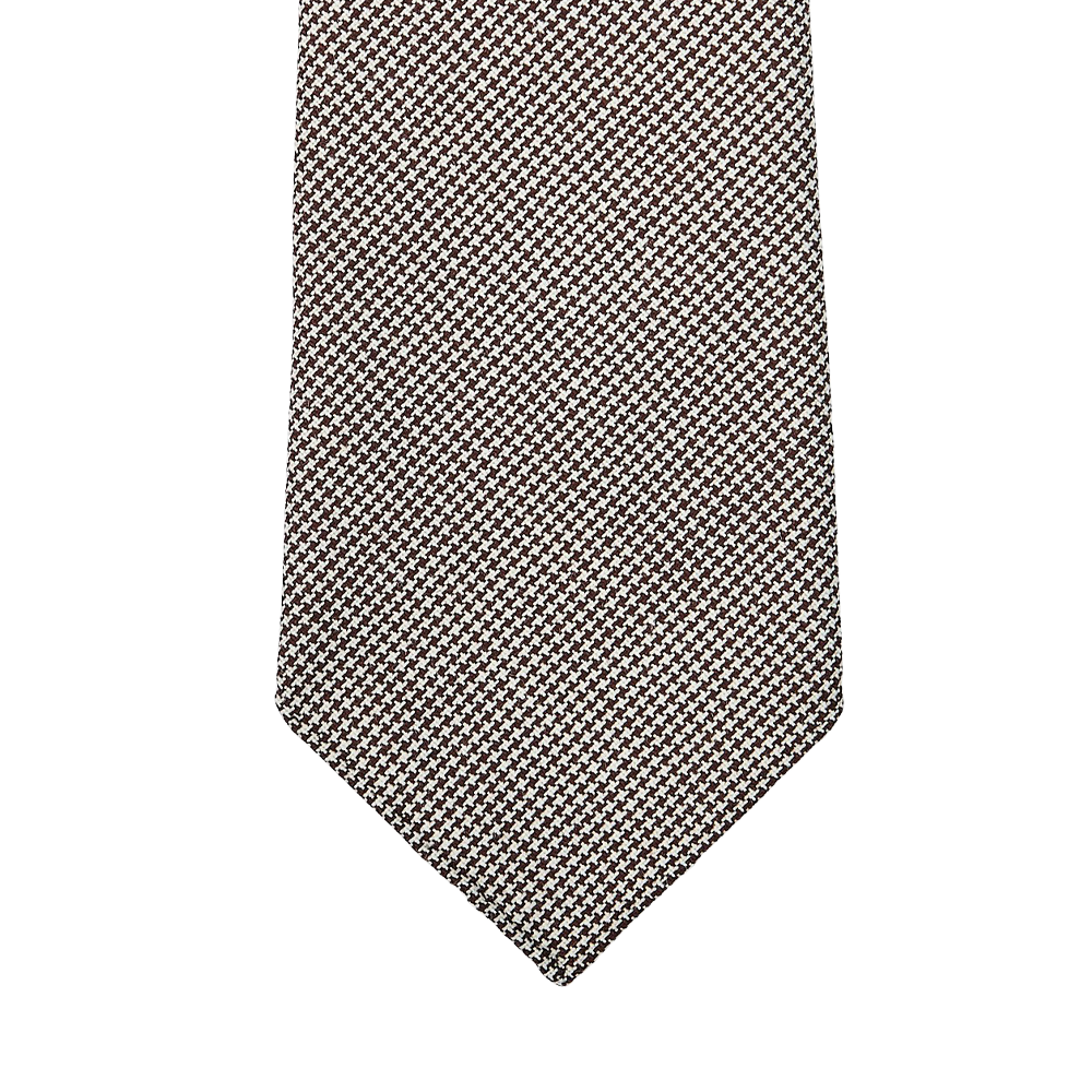 Dreaming of Monday Brown Houndstooth 7-Fold High Twist Wool Tie Tip