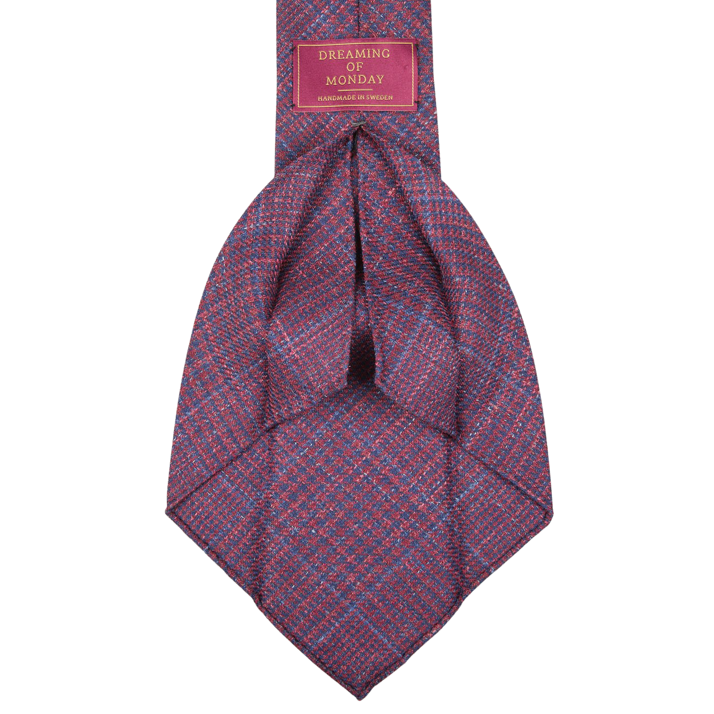 Dreaming of Monday Dark Pink Checked 7-Fold Wool Silk Linen Tie Open