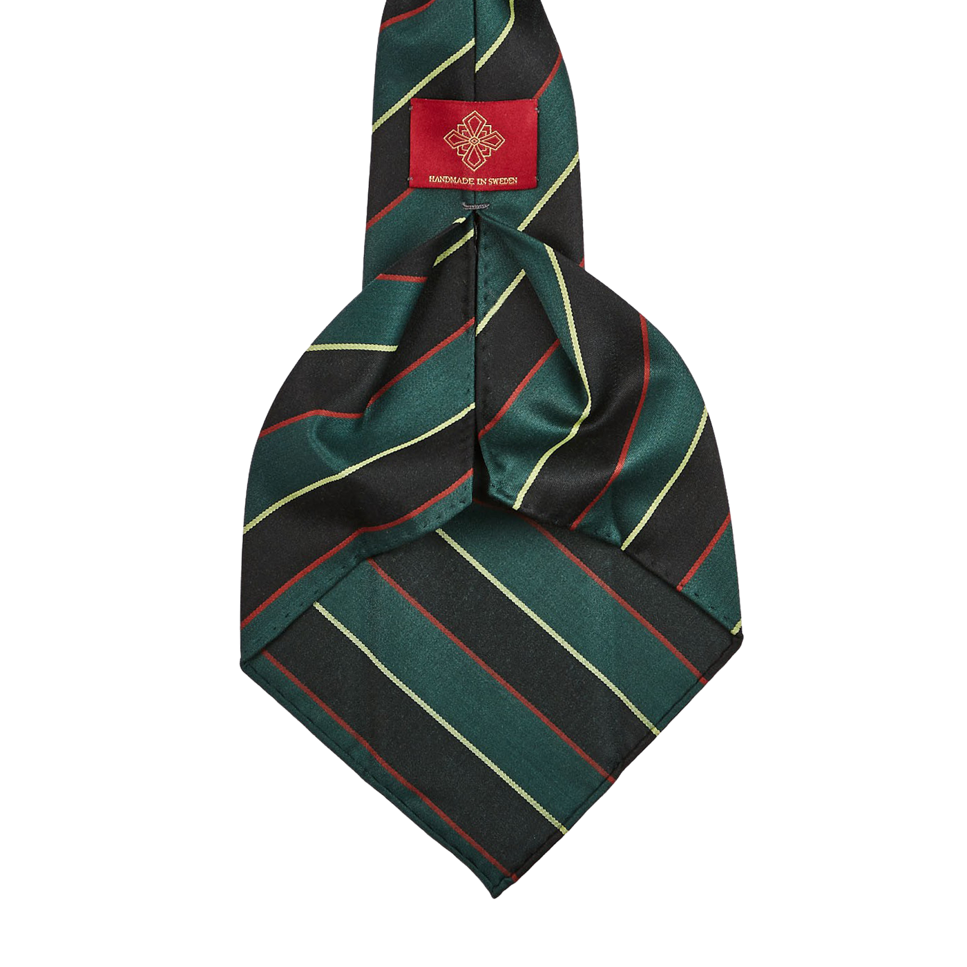 Dreaming of Monday Green Regimental Multi-Striped 7-Fold Wool Tie Open