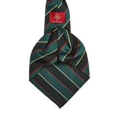 Dreaming of Monday Green Regimental Multi-Striped 7-Fold Wool Tie Open