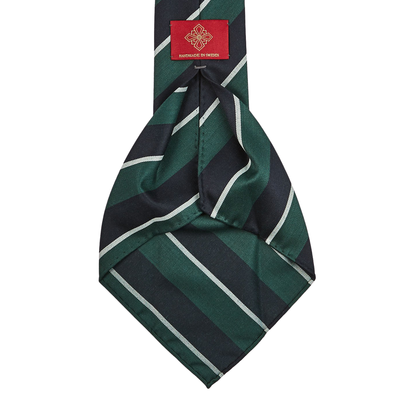 Dreaming of Monday Green Regimental Striped 7-Fold Wool Tie Open