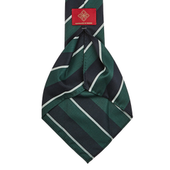 Dreaming of Monday Green Regimental Striped 7-Fold Wool Tie Open