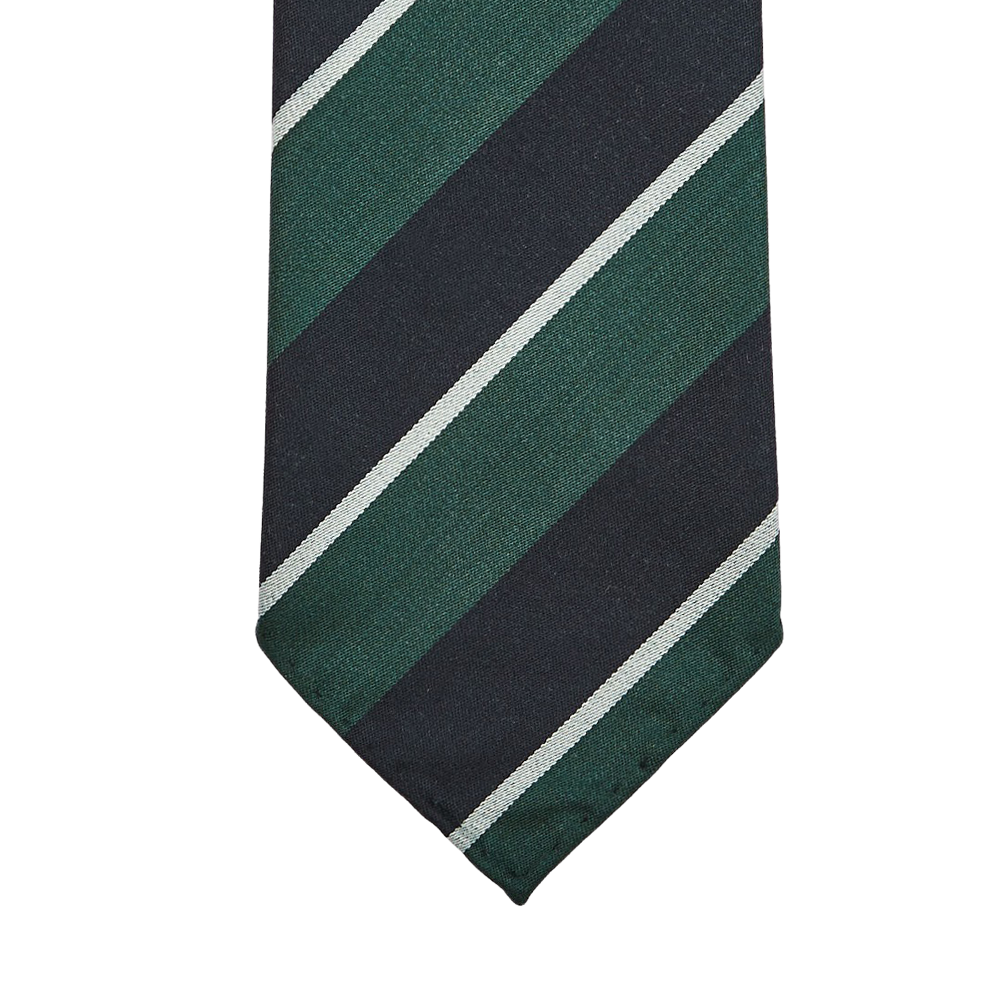 Dreaming of Monday Green Regimental Striped 7-Fold Wool Tie Tip