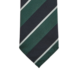 Dreaming of Monday Green Regimental Striped 7-Fold Wool Tie Tip