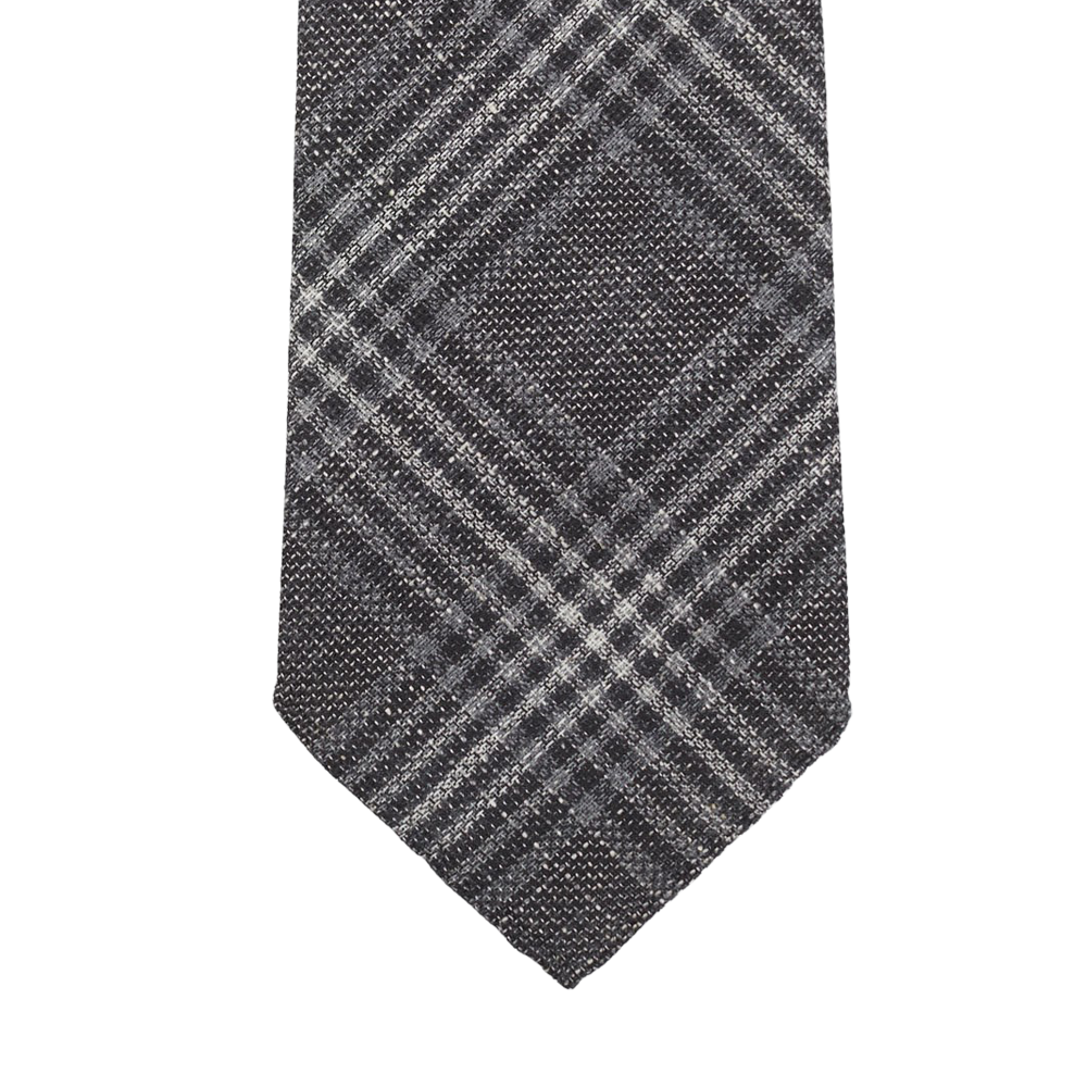 Dreaming of Monday Grey Checked 7-Fold Vintage Wool Tie Front