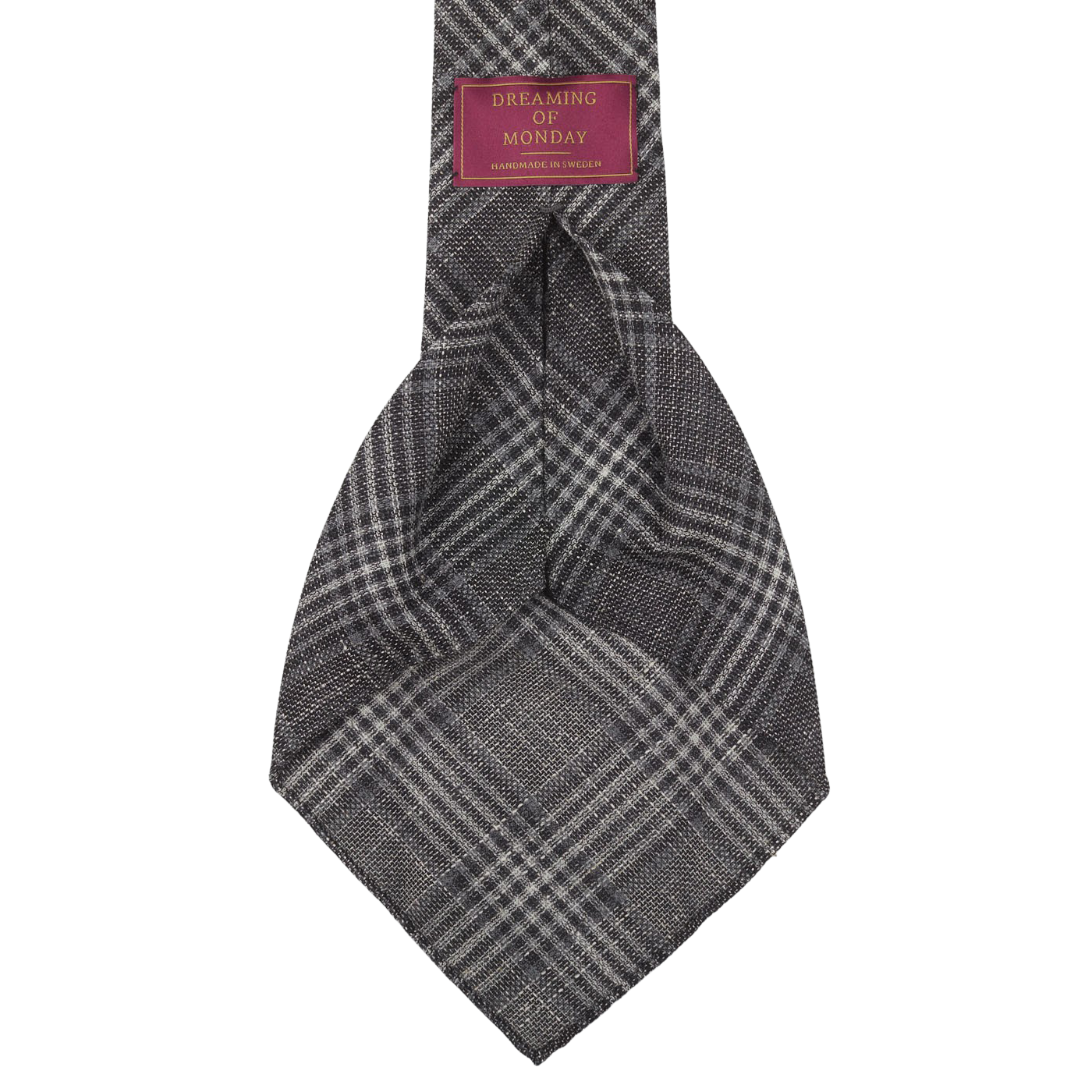 Dreaming of Monday Grey Checked 7-Fold Vintage Wool Tie Open