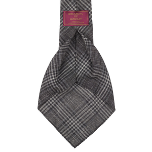 Dreaming of Monday Grey Checked 7-Fold Vintage Wool Tie Open
