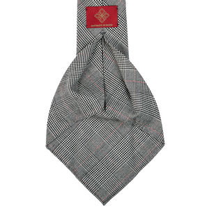 Dreaming of Monday Grey Pink Checked 7-Fold Vintage Wool Tie Open