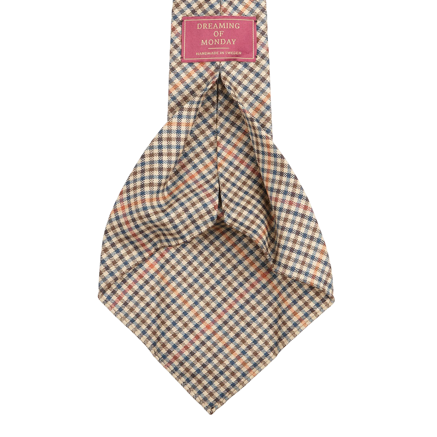 Dreaming of Monday Light Beige Micro Gunclub Checked 7-Fold Wool Tie Open