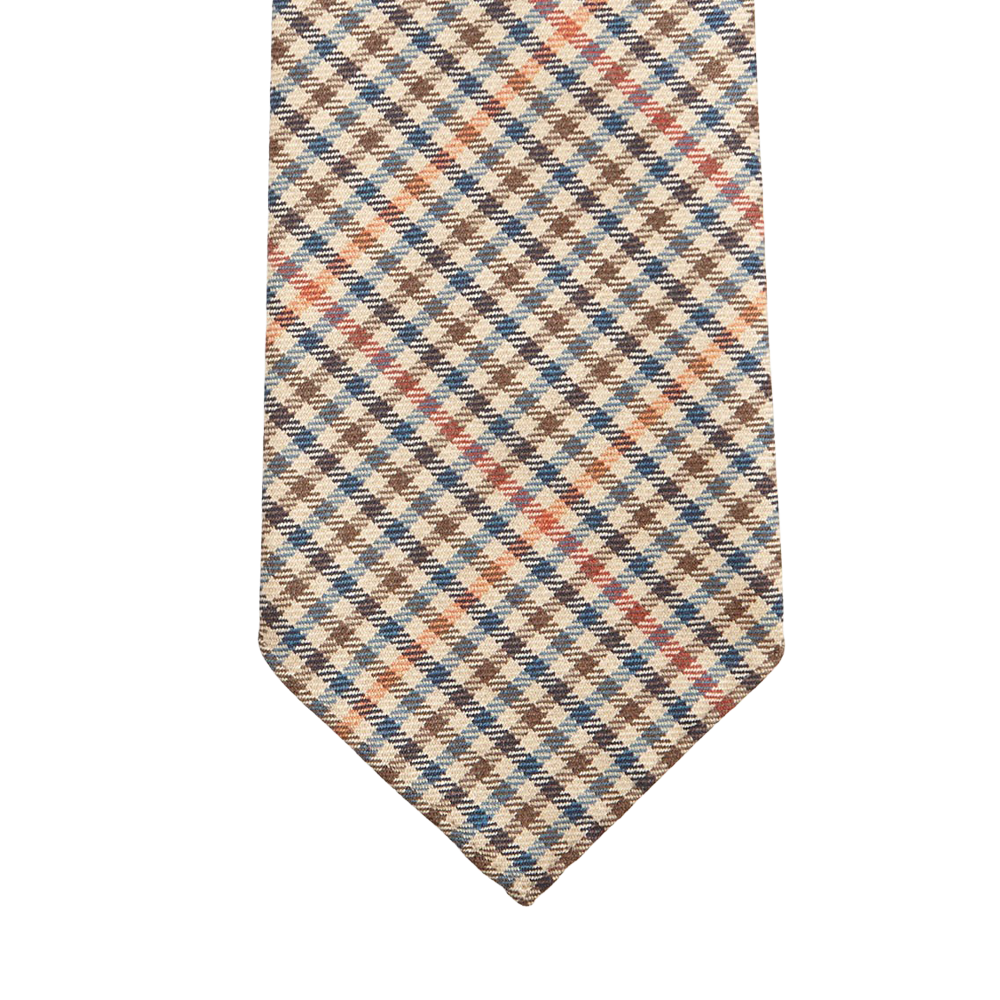 Dreaming of Monday Light Beige Micro Gunclub Checked 7-Fold Wool Tie Tip
