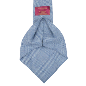 Dreaming of Monday Light Blue Checked 7-Fold Summer Wool Tie Open