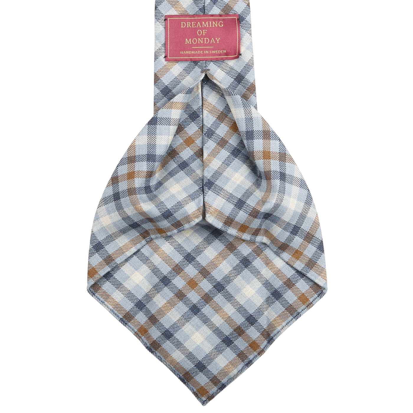 Dreaming of Monday Light Blue Gunclub Checked 7-Fold Wool Tie Open