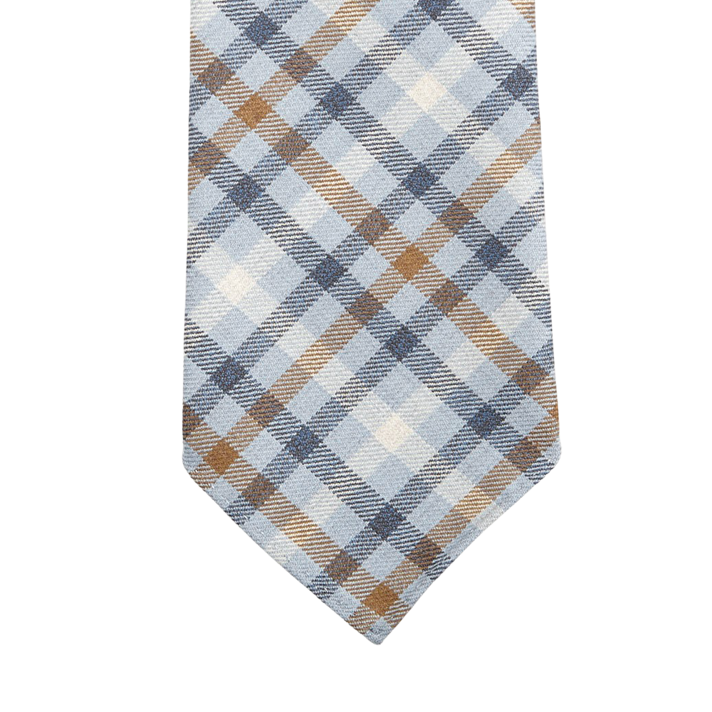Dreaming of Monday Light Blue Gunclub Checked 7-Fold Wool Tie Tip