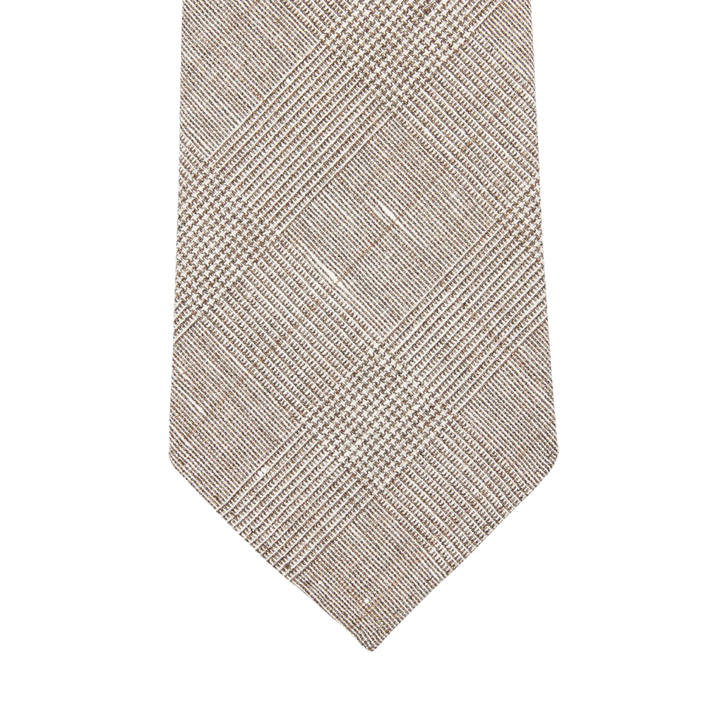 Dreaming of Monday Light Brown Checked 7-Fold Linen Wool Tie Front