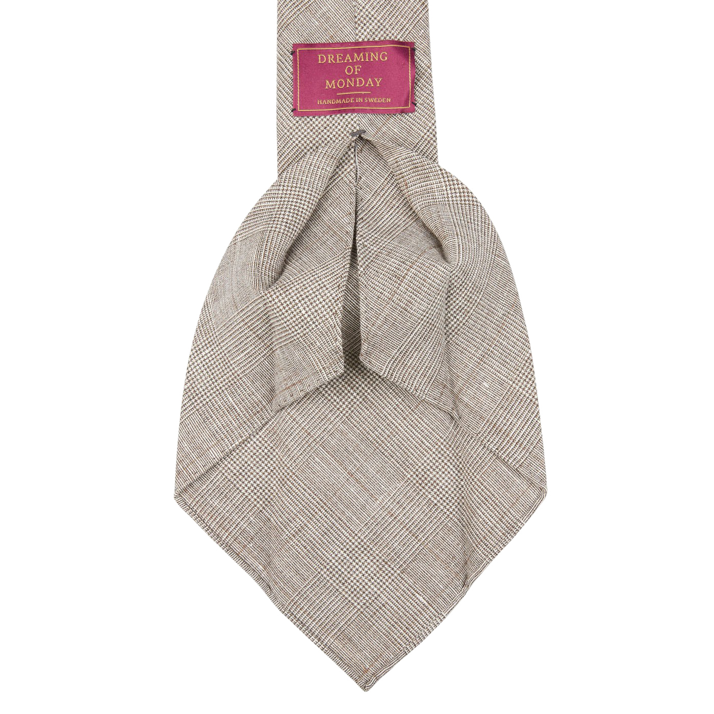 Dreaming of Monday Light Brown Checked 7-Fold Linen Wool Tie Open