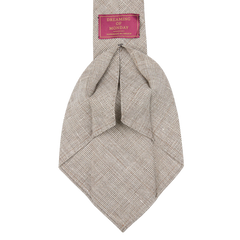 Dreaming of Monday Light Brown Checked 7-Fold Linen Wool Tie Open