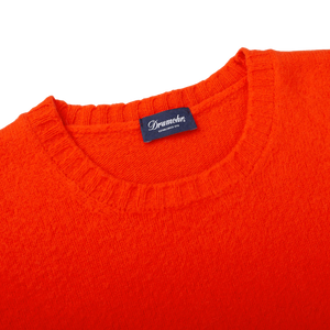 Drumohr Muted Orange Brushed Lambswool Crew Neck Sweater Collar