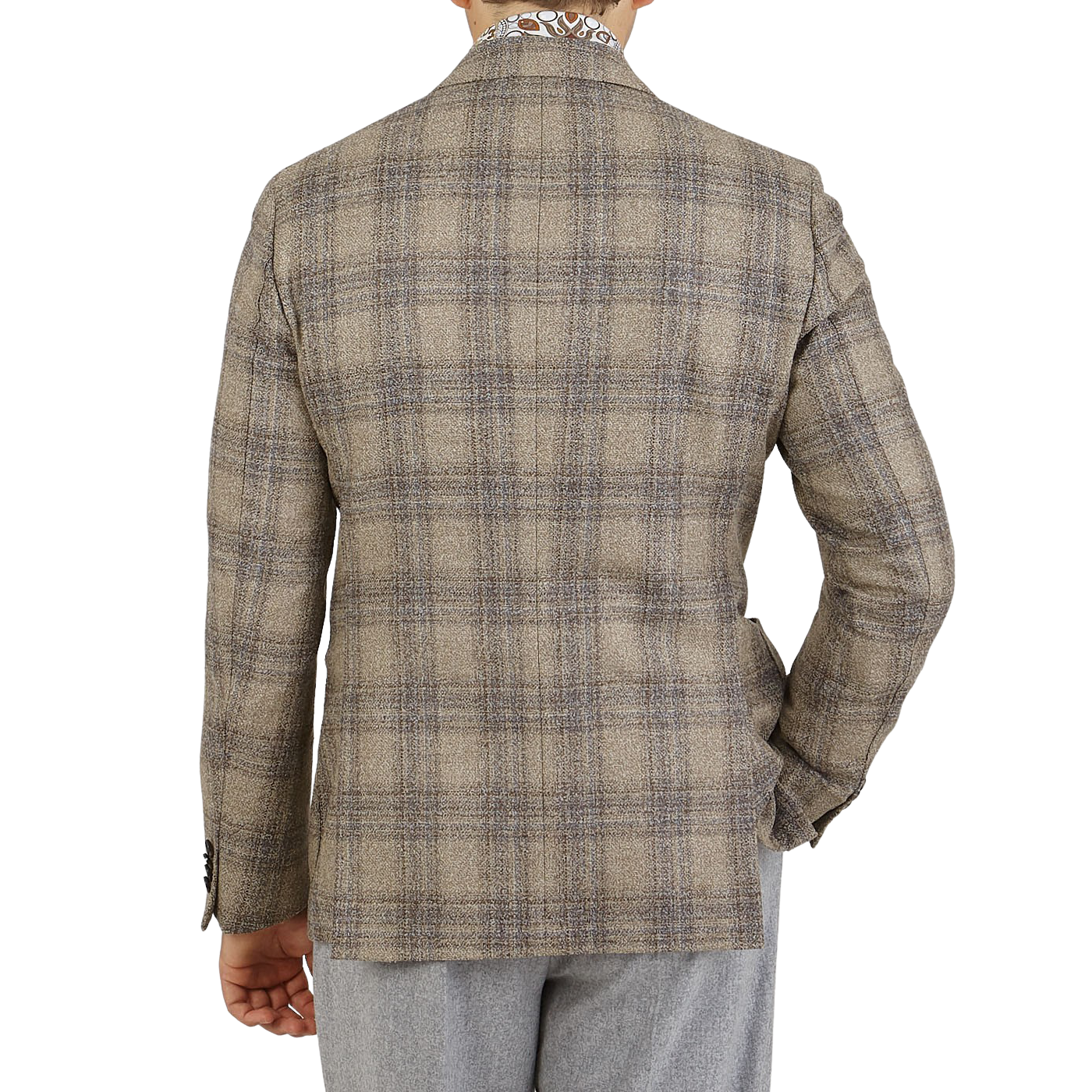 Eduard Dressler Beige Checked Wool Tweed Sendrik Blazer Back