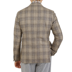 Eduard Dressler Beige Checked Wool Tweed Sendrik Blazer Back