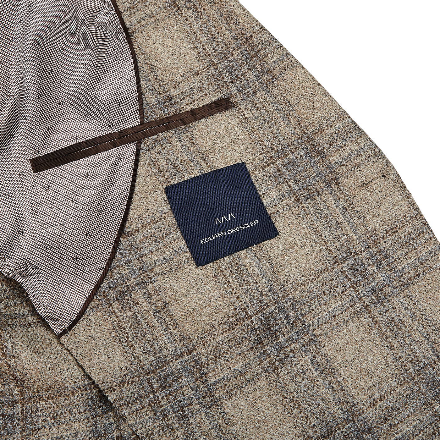 Eduard Dressler Beige Checked Wool Tweed Sendrik Blazer Inside