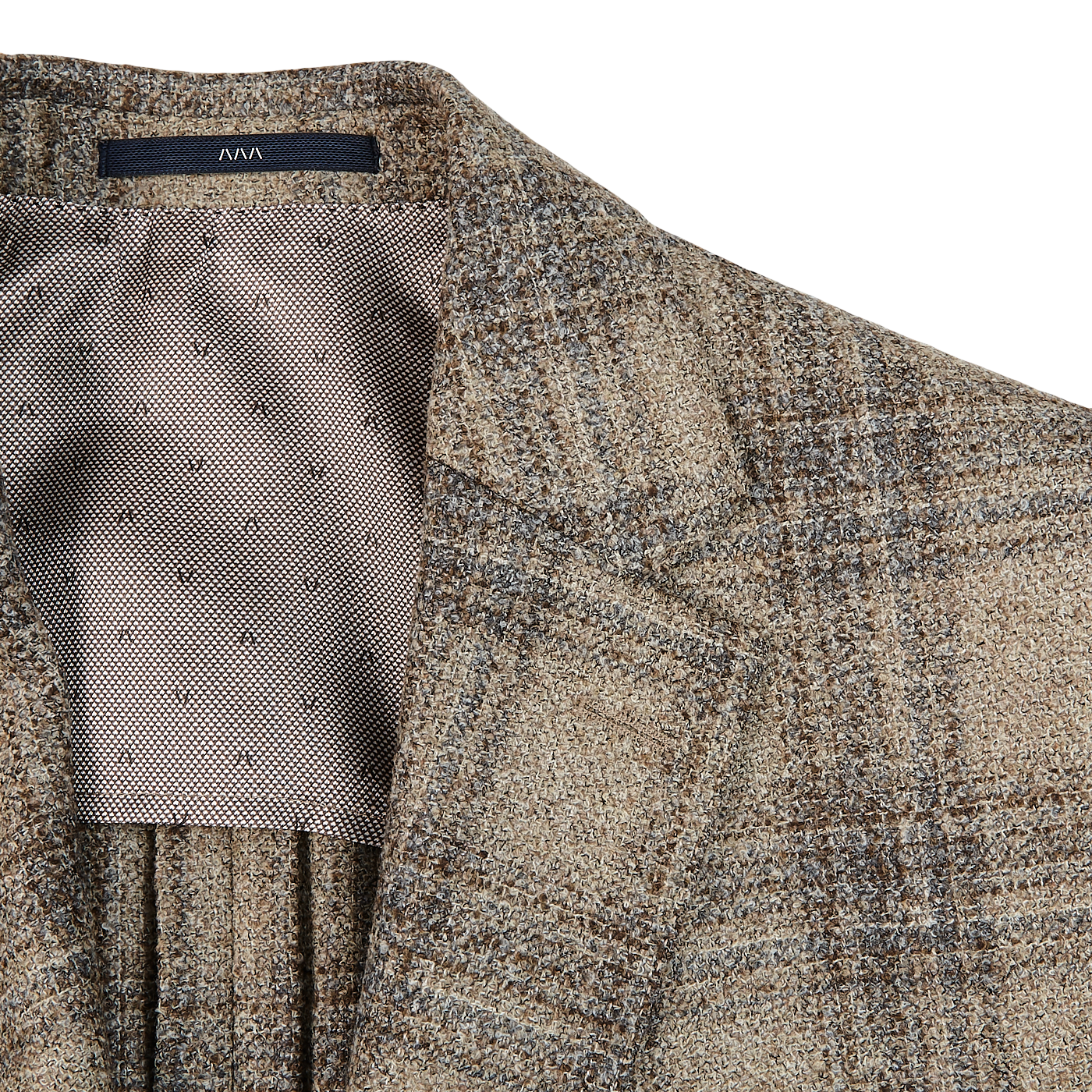 Eduard Dressler Beige Checked Wool Tweed Sendrik Blazer Lapel