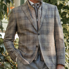 Eduard Dressler Beige Checked Wool Tweed Sendrik Blazer Model