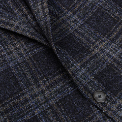 Eduard Dressler Dark Blue Checked Wool Tweed Sendrik Blazer Closed