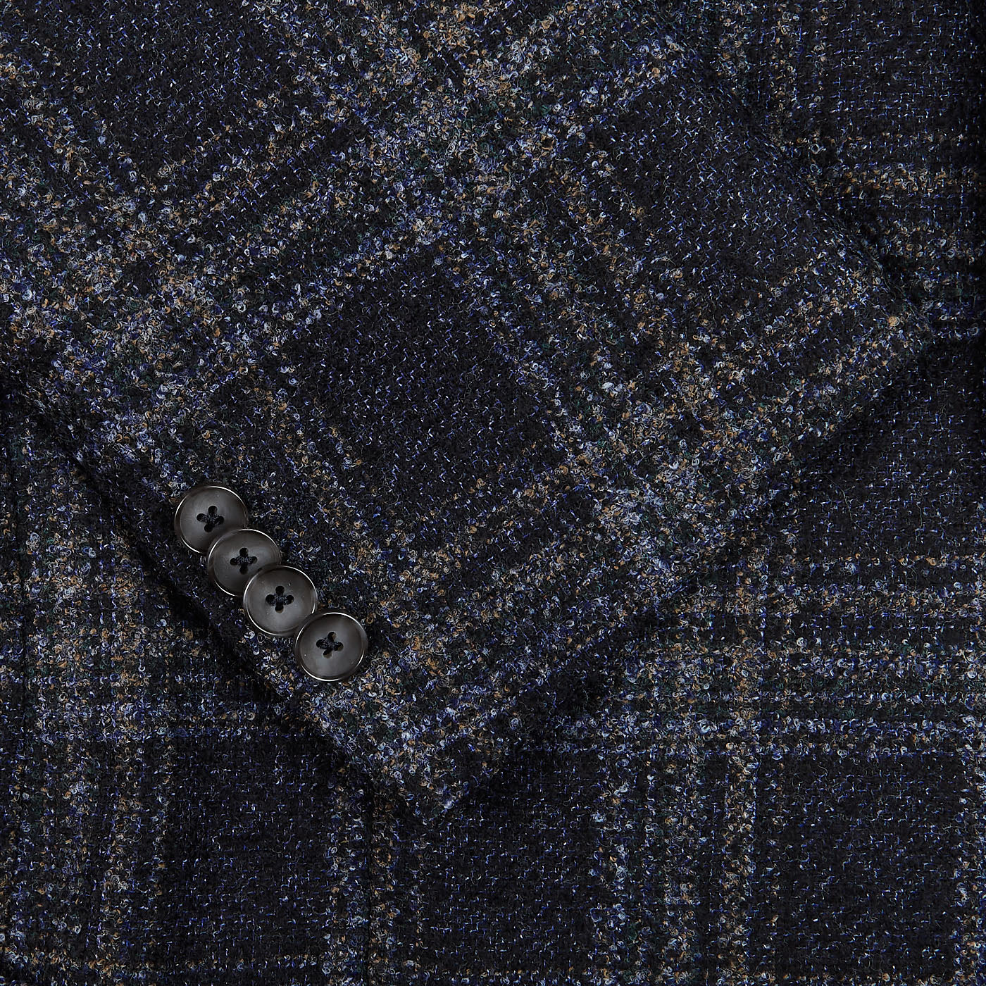 Eduard Dressler Dark Blue Checked Wool Tweed Sendrik Blazer Cuff