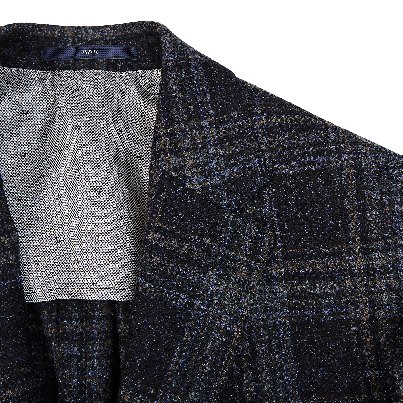 Eduard Dressler Dark Blue Checked Wool Tweed Sendrik Blazer Lapel