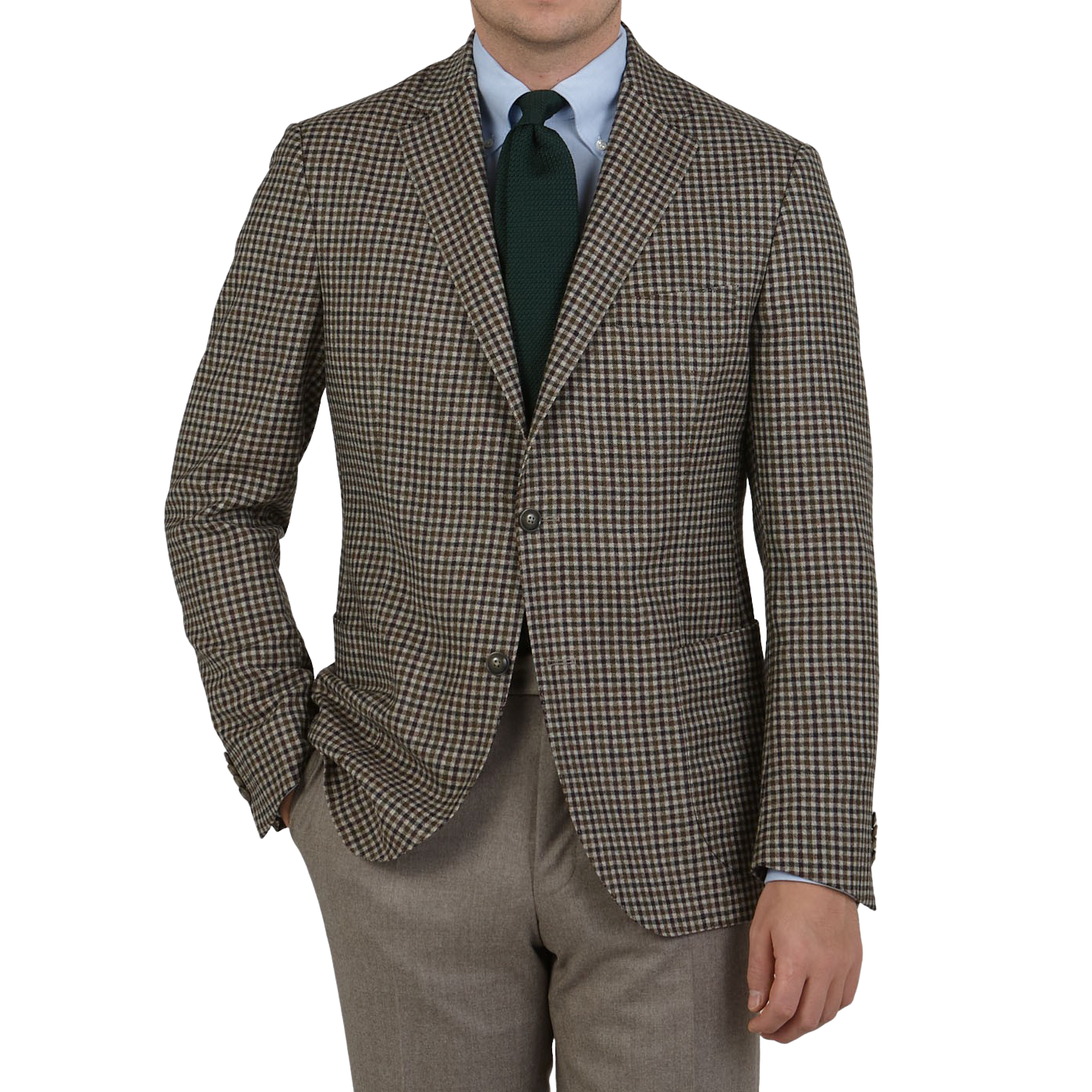 Eduard Dressler Green Checked Wool Tweed Sendrik Blazer Front