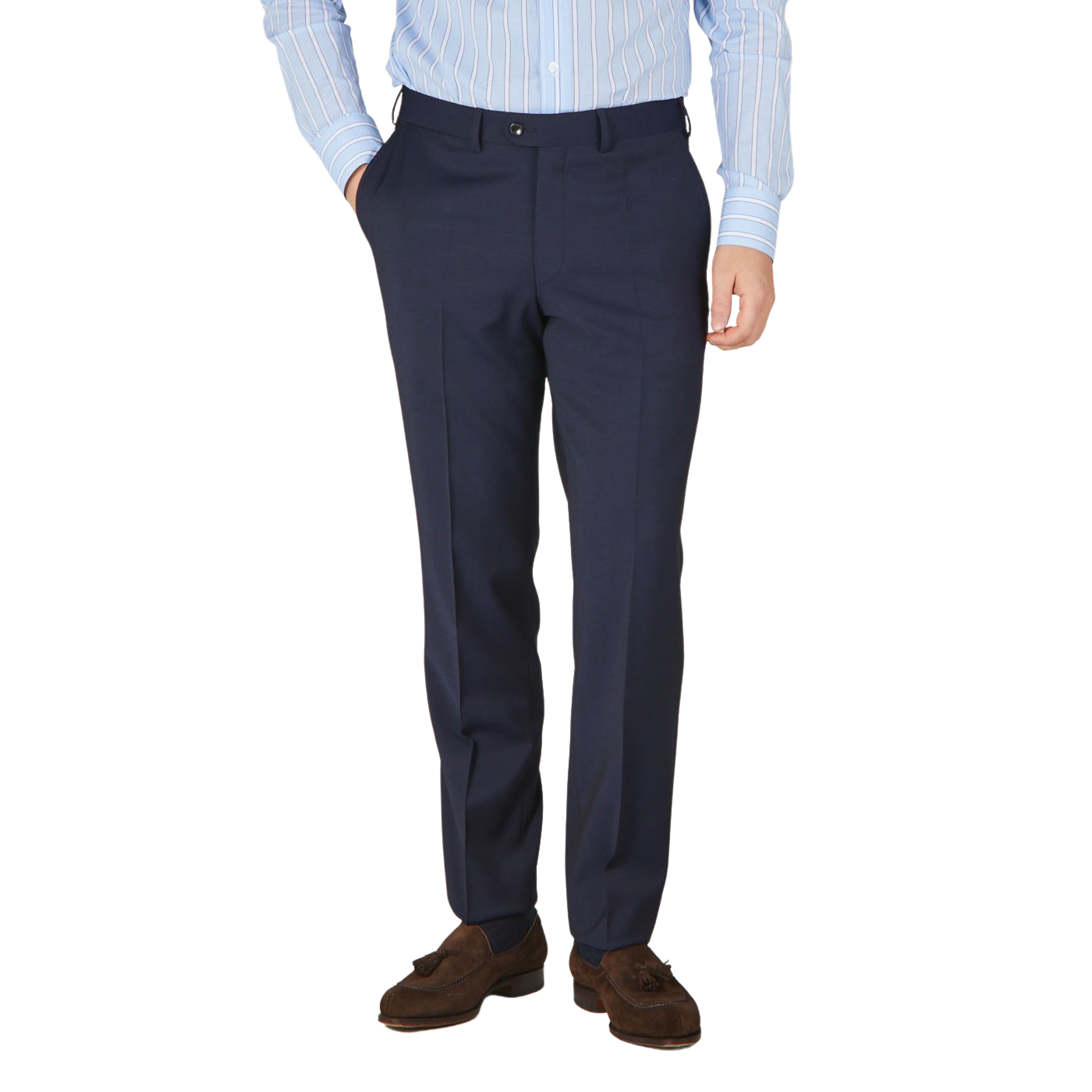 Eduard Dressler Navy Blue Spider Wool Suit Trousers Front