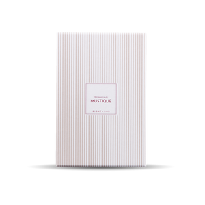 A white and pink striped Eight Bob Perfume Memories de Mustique 100 ml notebook.