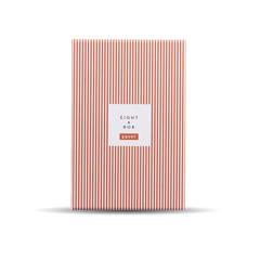 An orange and white striped Eight Bob notebook on a black background with a unique scent.